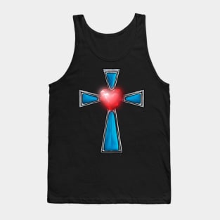 Cross Blue Stones Ruby Red Heart Tank Top